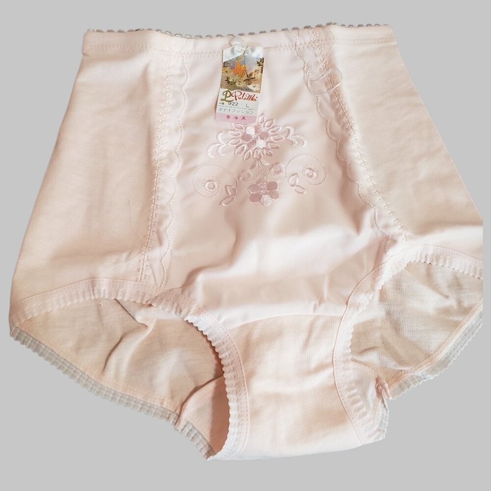 Pulo Mei Vtg Style Embroidered High-Waisted Shapewear Briefs Light Pink Large - Picture 8 of 8